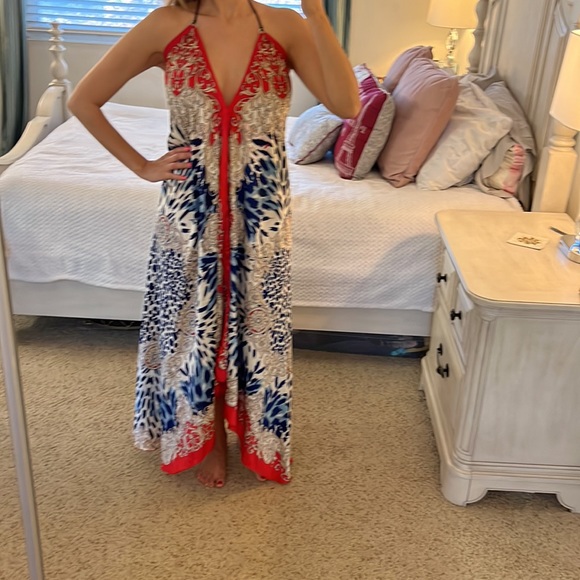 Red, white, blue satin dress or beach cover up one size fits all - Picture 1 of 9